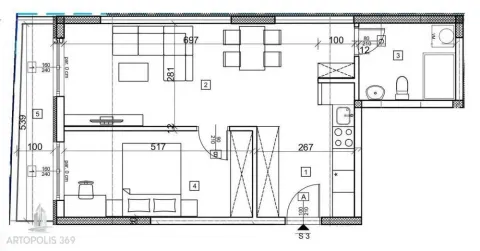 Arhitektonski nacrt stanovanja sa rasporedom prostorija i dimenzijama. - image 3