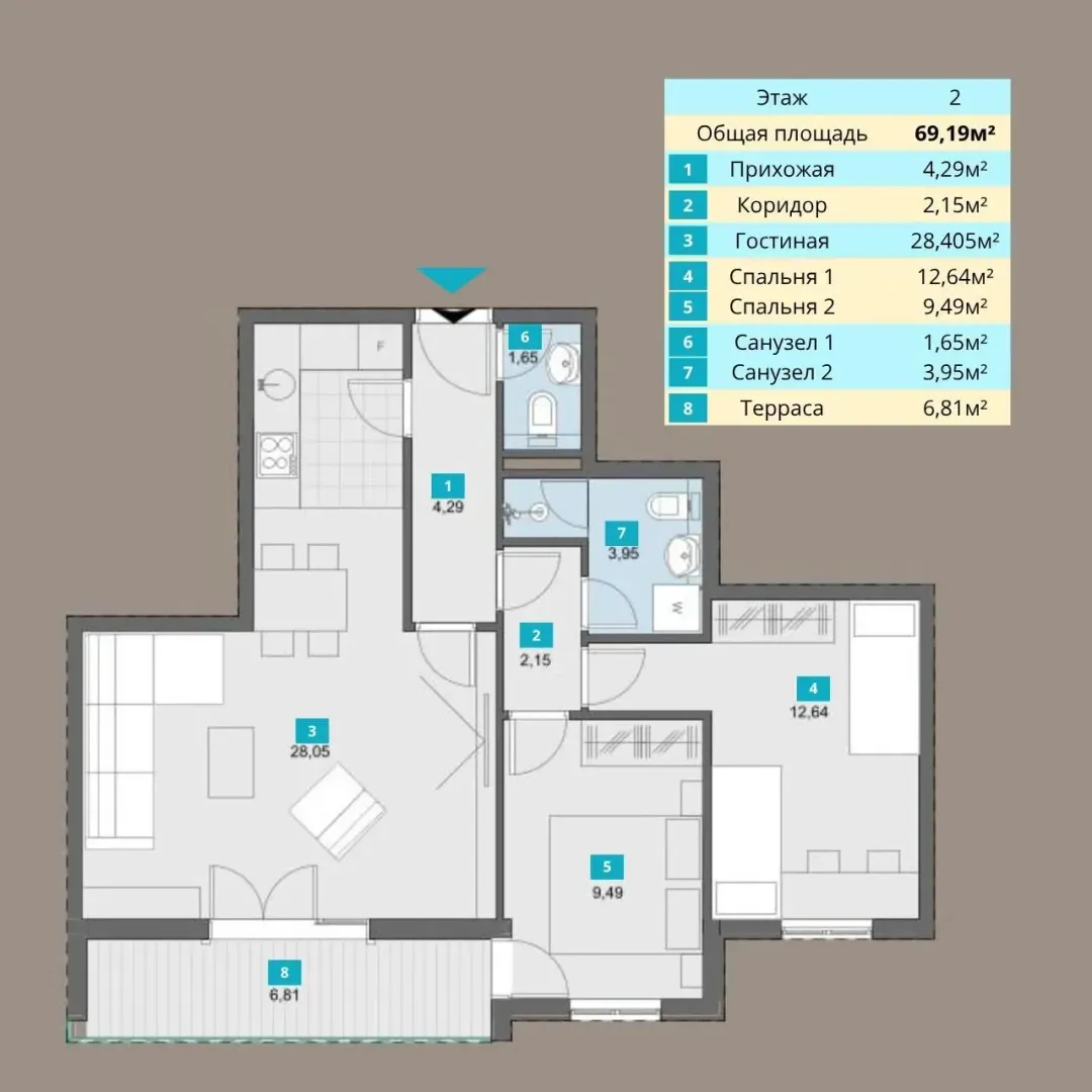 Prodaja, dvosoban stan, 69m², Donja Lastva, Tivat