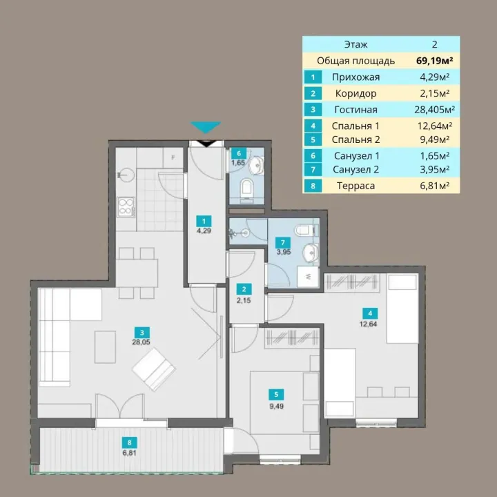 Sale, two bedroom apartment, 69m², Donja Lastva, Tivat