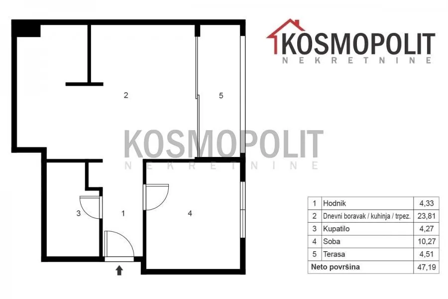 Prodaja, dvosoban stan, 47m², Banovo Brdo, Beograd