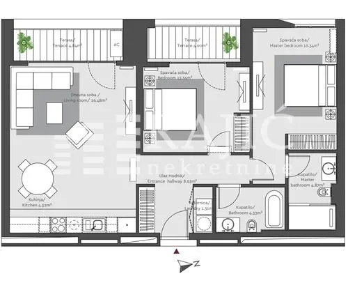 Floor plan of the apartment showing room layouts.