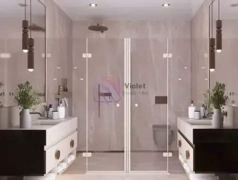 Moderne kupatilo sa dva umivaonika i staklenom tuš kabinom. - image 6