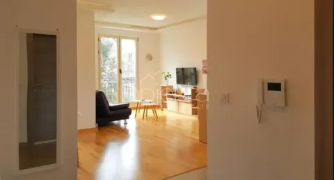 Pogled iz hodnika na namještenu dnevnu sobu sa drvenim podom. - image 3