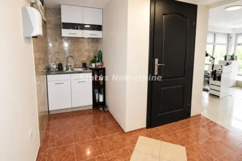 Smaller kitchenette next to dark entrance doors. - image 7
