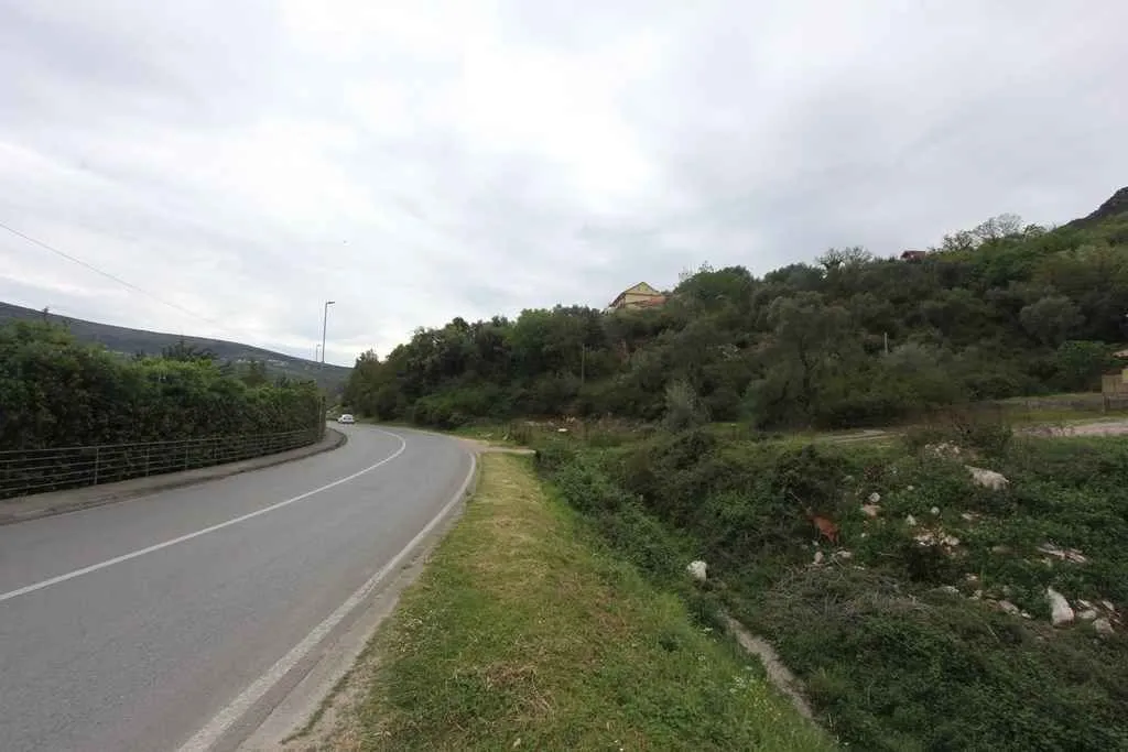 Pogled na zemljište pored puta okruženo zelenilom.