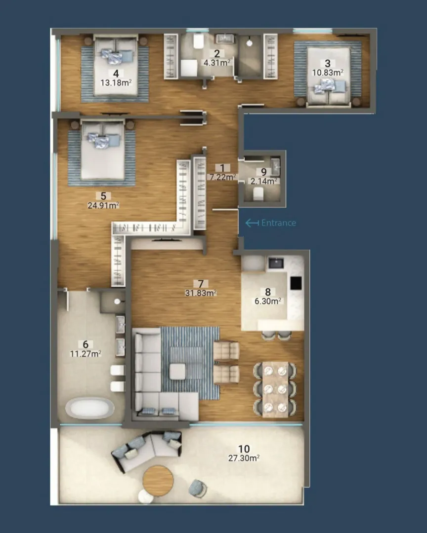 Sale, three bedroom apartment, 139m², Dobra Voda, Bar - Floor plan