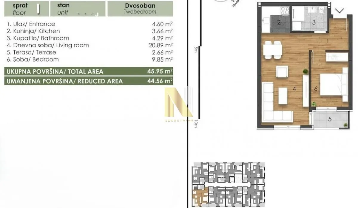 Sale, two bedroom apartment, 45m², Telep, Novi Sad Sve Podlokacije