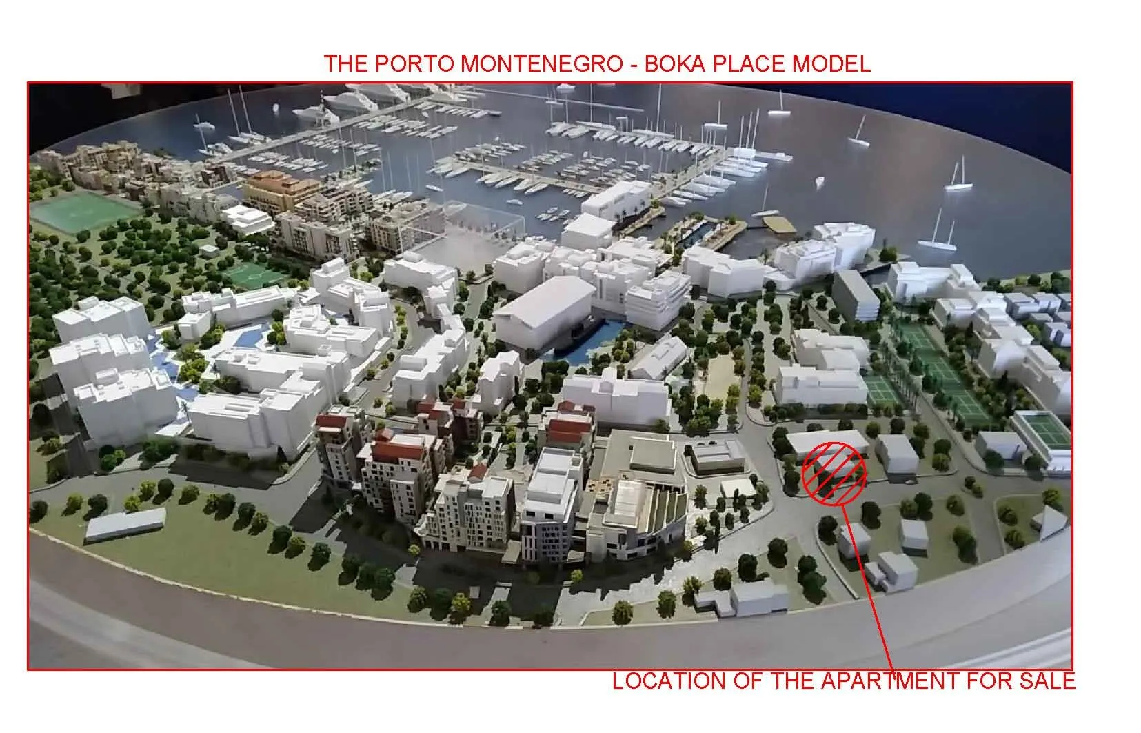 Maketa kompleksa Porto Montenegro sa prikazom lokacije stana.
