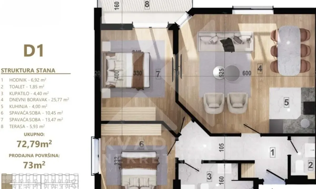 Sale, two bedroom apartment, 73m², Zagorič, Podgorica