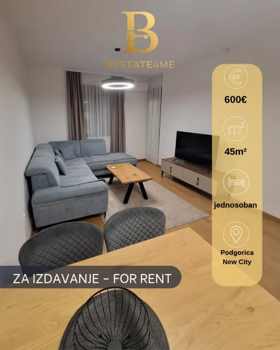 Rent, one bedroom apartment, 45m², New City, Podgorica