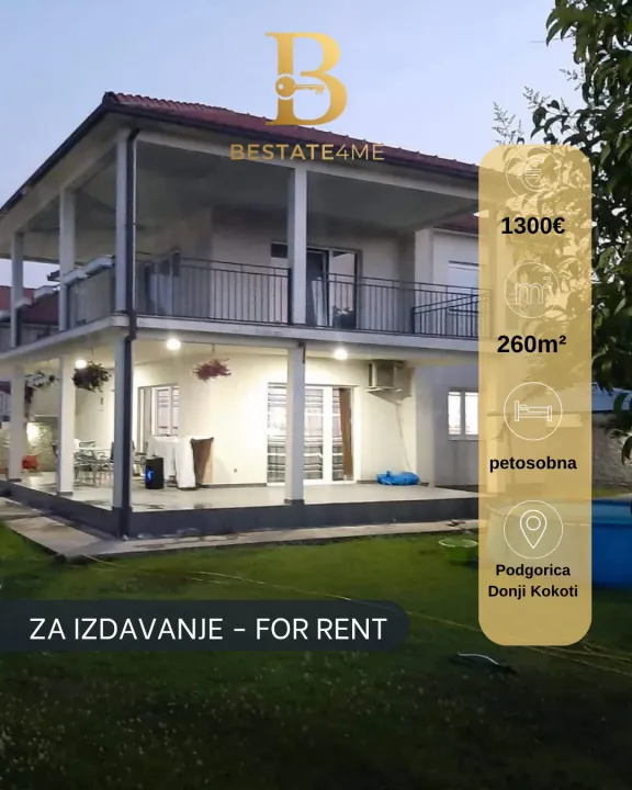 Rent, house, 260m², Donji Kokoti, Podgorica
