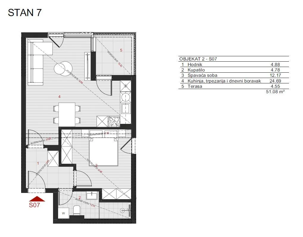 Prodaja, jednosoban stan, 51m², Dobrota, Kotor