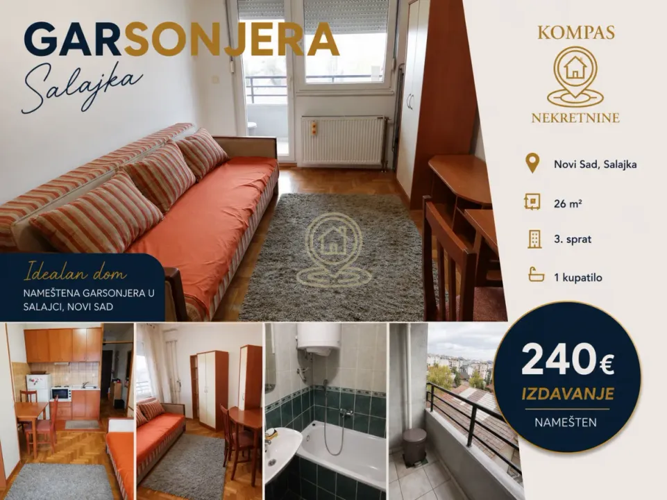 Rent, one bedroom apartment, 26m², Salajka, Novi Sad Sve Podlokacije