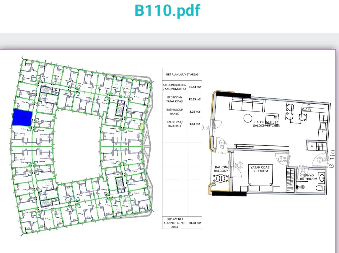Sale, one bedroom apartment, 51m², Ilino, Bar