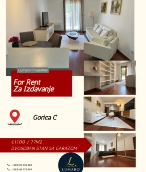 Rent, two bedroom apartment, 77m², Gorica C, Podgorica