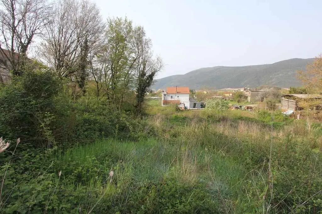 Prostran plac sa zelenilom i pogledom na brda u daljini.