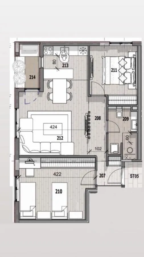 Arhitektonski plan stana sa rasporedom prostorija.