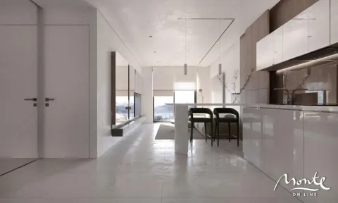 Moderna kuhinja sa šankom i trpezarijskim stolom u produžetku otvorenog prostora. - image 14