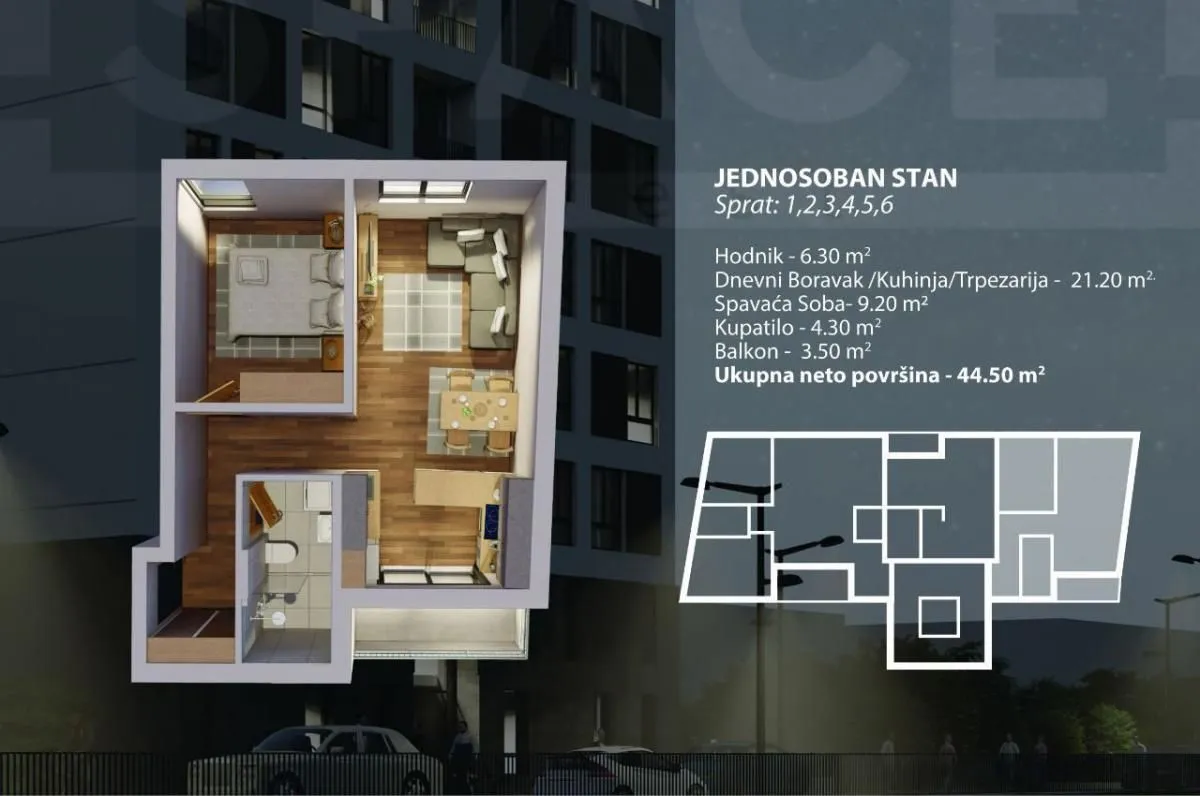 Prodaja, jednosoban stan, 44m², Bar, Crna Gora