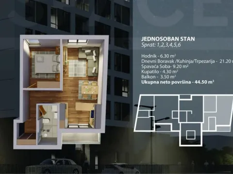 Sale, one bedroom apartment, 44m², Bar, Crna Gora - image 2