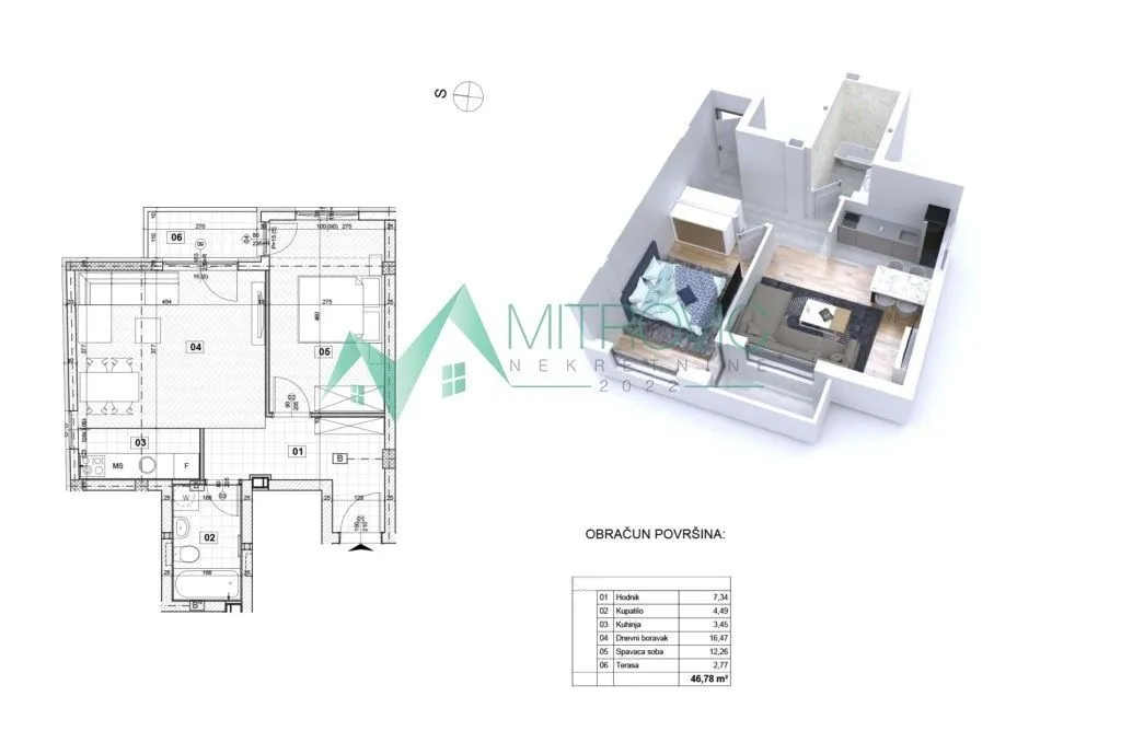 Prodaja, dvosoban stan, 47m², Salajka, Novi Sad Sve Podlokacije