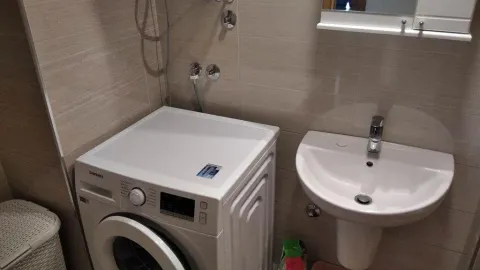 Bathroom equipped with a washbasin and a washing machine. - image 8