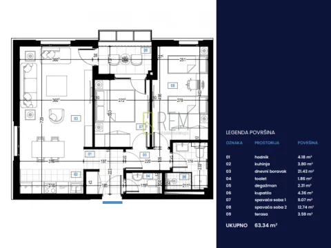 Sale, two bedroom apartment, 63m², Podgorica, Crna Gora - image 10