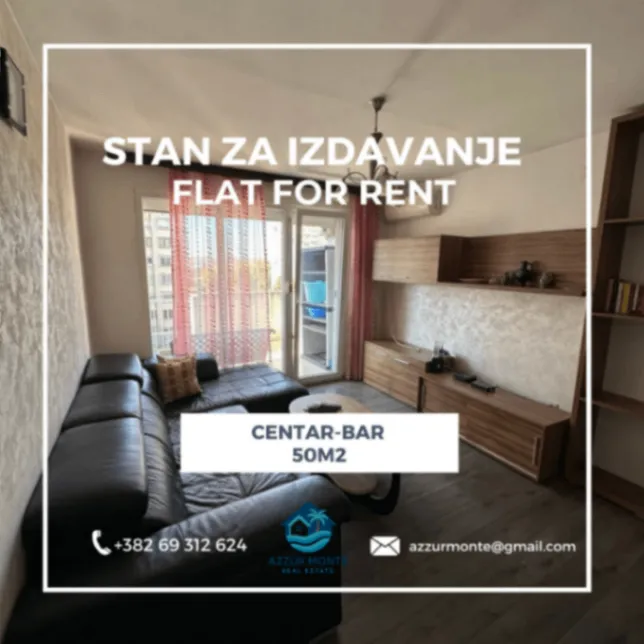 Izdavanje, jednosoban stan, 50m², Centar, Bar