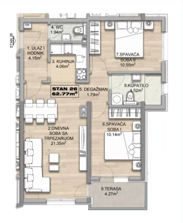 Sale, two bedroom apartment, 63m², Pantelej, Niš