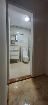 Pogled iz hodnika na uređeno kupatilo sa sanitarijama. - image 12