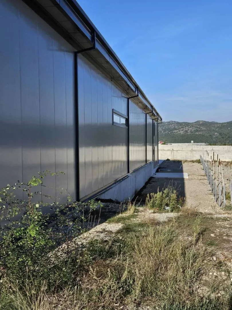 Side facade of a commercial or industrial building.