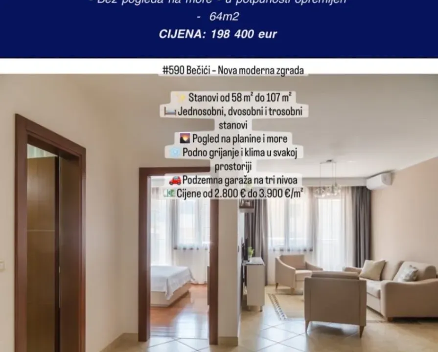 Sale, one bedroom apartment, 58m², Bečići, Budva