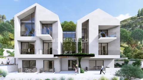 Spoljašnji izgled moderne stambene zgrade sa terasama i uređenim dvorištem. - image 6