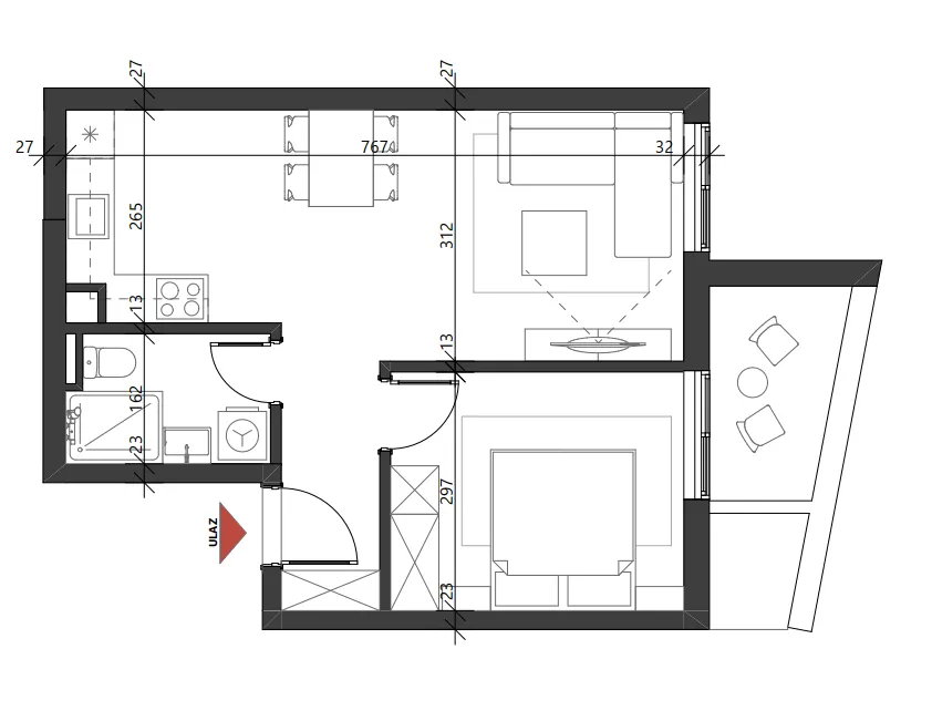 Sale, one bedroom apartment, 46m², Petrovac, Budva