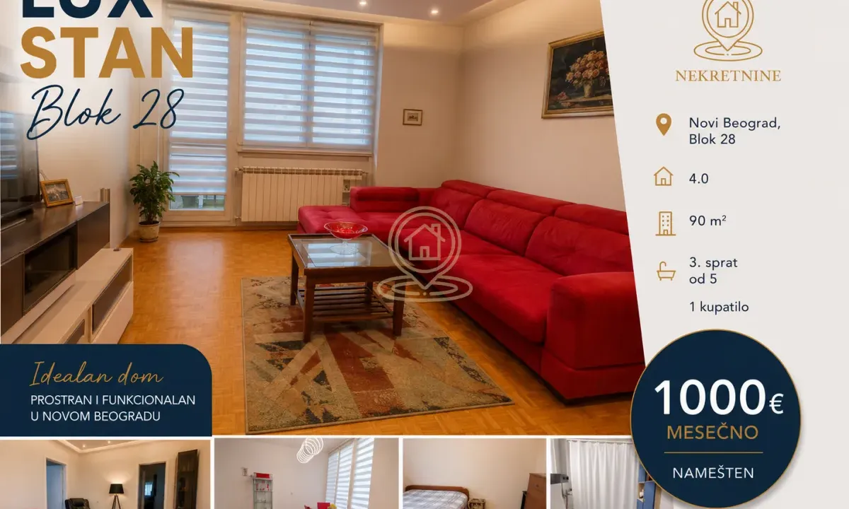 Rent, four bedroom apartment, 90m², Novi Beograd Blok 28, Novi Beograd Sve Podlokacije