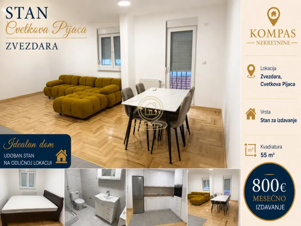 Izdavanje, dvosoban stan, 55m², Cvetkova Pijaca, Zvezdara Sve Podlokacije