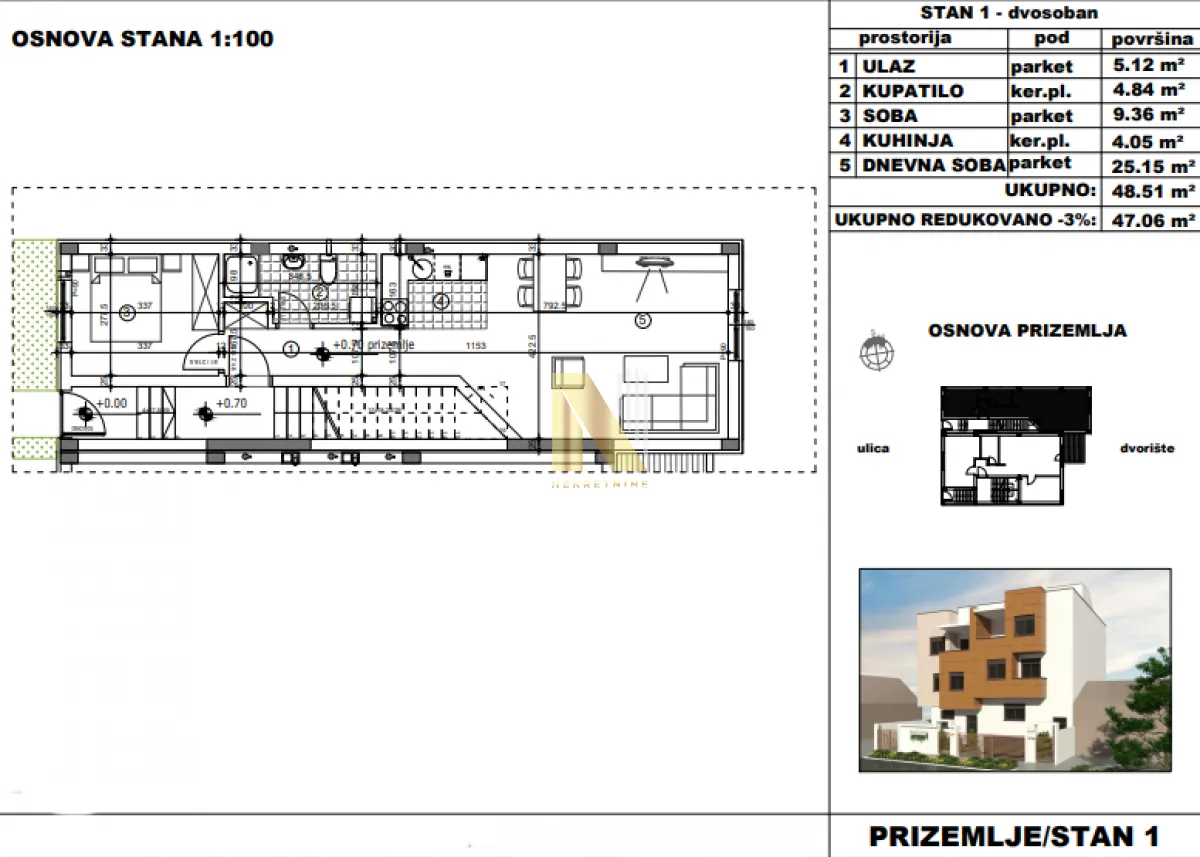 Sale, two bedroom apartment, 47m², Telep, Novi Sad Sve Podlokacije