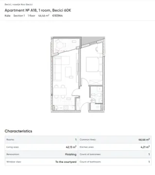 Osnova jednosobnog stana sa rasporedom prostorija. - image 5