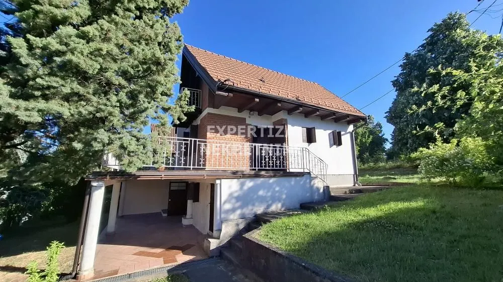 Exterior of the house with a yard and a covered area on the ground floor.