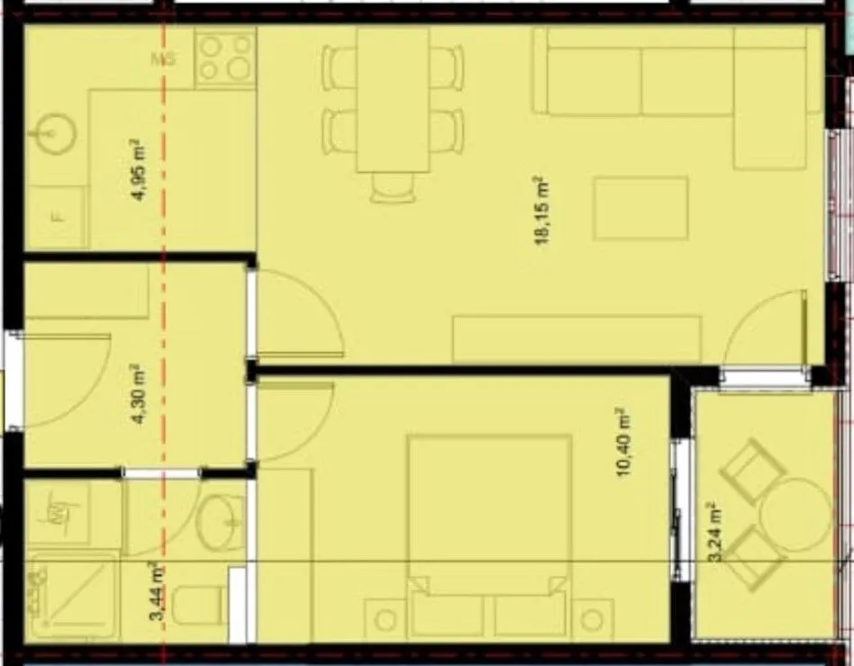 Prodaja, jednosoban stan, 43m², Stari Aerodrom, Podgorica