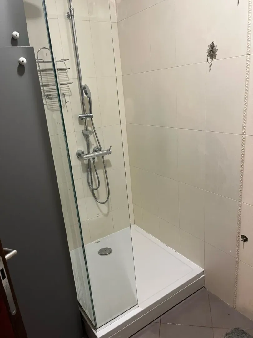 Svijetlo kupatilo sa modernom tuš kabinom i staklenim paravanom.