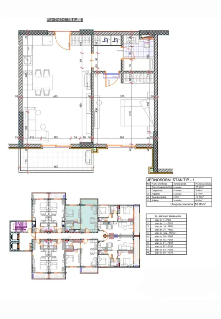 Sale, one bedroom apartment, 57m², Bjeliši, Bar
