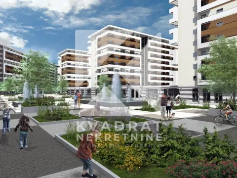 Render kompleksa zgrada sa uređenim dvorištem, fontanom i zelenim površinama. - image 2