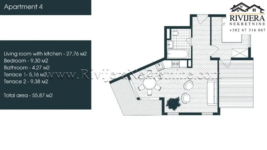 Prodaja, jednosoban stan, 56m², Donja Lastva, Tivat