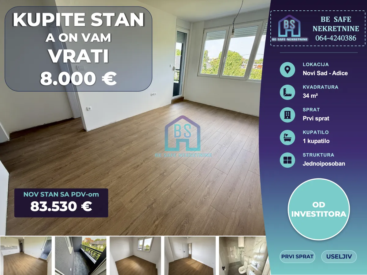 Sale, one bedroom apartment, 34m², Adice, Novi Sad Sve Podlokacije
