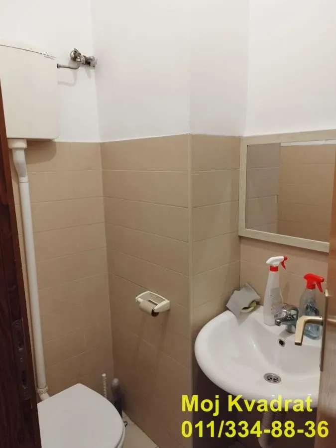 Small bathroom with a sink, mirror, and toilet.