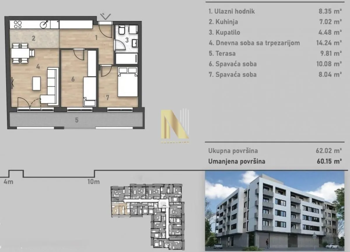Prodaja, trosoban stan, 62m², Salajka, Novi Sad Sve Podlokacije