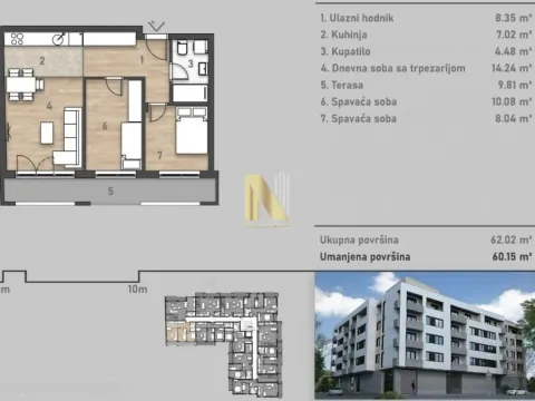 Sale, three bedroom apartment, 62m², Salajka, Novi Sad Sve Podlokacije - image 2