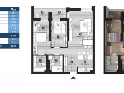 Sale, three bedroom apartment, 69m², Autokomanda, Voždovac Sve Podlokacije
