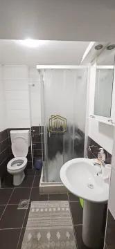 Compact bathroom with a shower cabin, washbasin, and toilet. - image 7